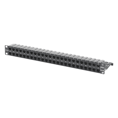 Patch Panel / 48 Puertos / Cat 6A Blindado / Plano / 1UR / Acero 18 Gauge