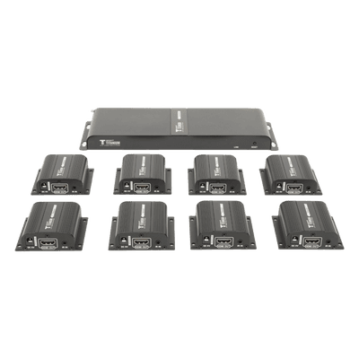 Kit Divisor y Extensor HDMI (Extender Splitter) / Divide 1 Fuente HDMI a 8 Pantallas / Extiende la señal HDMI hasta 40 m / Resolución 1080P @ 60 Hz / Cat 6/6a/7 / Uso 24/7 / Salida Loop en el Tx / IR / Alimente solo el Tx (PoC).