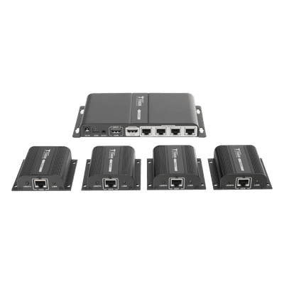 Kit Divisor y Extensor HDMI (Extender Splitter) / Divide 1 Fuente HDMI a 4 Pantallas / Extiende la señal HDMI hasta 40 m / Resolución 1080P @ 60 Hz / Cat 6/6a/7 / Cero Latencia / Salida Loop en el Tx / IR / Alimente solo el Tx (PoC).