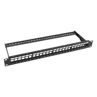 Patch Panel / 24 Puertos / 1U Rack / Acero al Carbono / Barra Organizadora / 19"