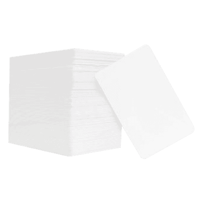 Tarjetas PVC CR80 / Paquete 100 Unidades / Doble Cara / 85.7 x 54 mm / 0.76 mm Espesor