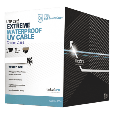 Bobina de Cable UTP Cat6 para Exterior / 305 Metros (1000 Pies) / 23 AWG Cobre Sólido / Certificado UL / Sin Blindaje / 1 Gbps / PoE Extendido