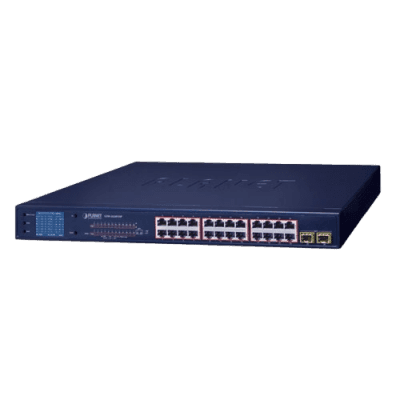 Switch PoE / 24 Puertos Gigabit 802.3af/at / 2 SFP 1000SX / LCD Inteligente / Modo Extendido 250 m (820.2 ft) / 300 W PoE / 52 Gbps