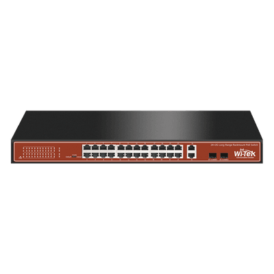 Switch PoE de largo alcance / 24 x 10/100Mbps + 2 x SFP Gigabit Combo / 250m / 250W / 802.3af/at/bt / 820 pies