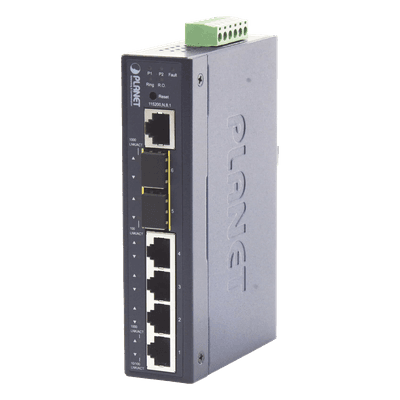 Switch Industrial Administrable Capa 2 / 4 Puertos RJ45 Gigabit / 2 Puertos SFP 1G/2.5G / IP30 / -40 a 75°C / Riel DIN / 1.05 x 2.85 x 4.43 pulgadas
