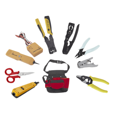 Kit de Herramientas para Instalador de Redes / 9 Piezas / Pinza Pelacables con Probador / Ponchadora Pass Through / Rastreador de Cable / Bolsa 21x11.5x3.4 cm