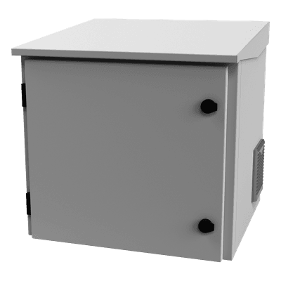 Gabinete Exterior IP / Rack 19" 9UR / Ventilador con Termostato / Acero Galvanizado / Montaje Poste, Torre o Pared