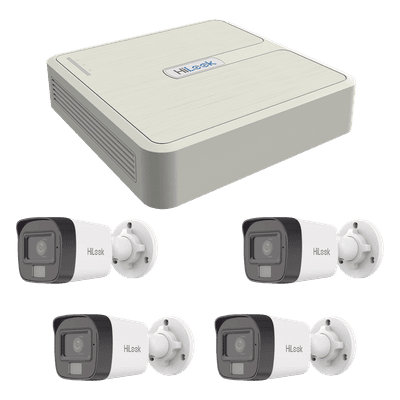 Kit de Videovigilancia IP / 4 Megapixel / NVR 4 Canales PoE+ / 4 Cámaras Bala Dual Light / IR 20 m (65.6 ft) / Audio Integrado / Exterior