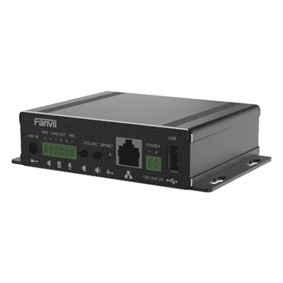 Gateway IP/SIP para Voceo / Amplificador Integrado 30 W / Entrada Audio 3.5 mm / Reproducción MP3 vía USB y TF / PoE 802.3af / 2 Líneas SIP / Códec Opus