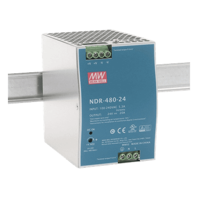Fuente de Poder Industrial / 480W / Salida 24Vcc 20A / Entrada 100-240Vca / Eficiencia 92.5% / Riel DIN
