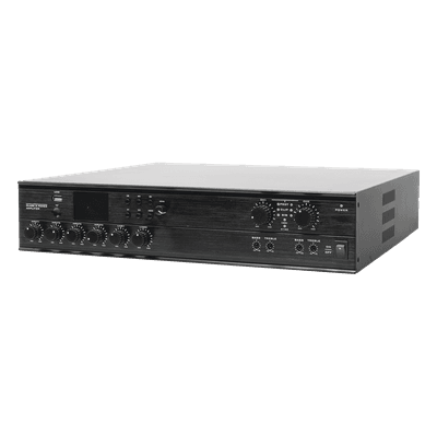 Amplificador Mezclador Matricial / 2 zonas / 240W por canal / 6 entradas / Bluetooth USB SD FM / 4 entradas mic con phantom / 100V y 4-16Ω / 787 pies de cobertura