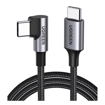 Cable USB-C a USB-C / 1 Metro (3.28 Pies) / Conector 90° / Carga 60W / 480 Mbps / Nylon Trenzado / Aluminio