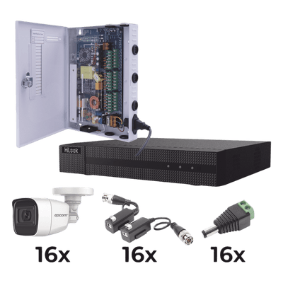 Kit de Videovigilancia TurboHD / DVR 16 Canales / 16 Cámaras Bala 1080p / Audio por Coaxitron / IR 25 m (82 ft) / Fuente de Poder 20A