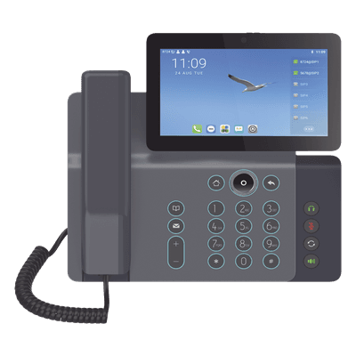 Videoteléfono IP / 20 Líneas SIP / Pantalla 7" Ajustable / Android 9.0 / Conferencia 10 Vías / Teclado Retroiluminado / PoE
