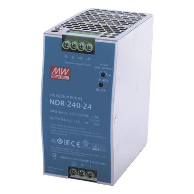 Fuente de Poder Industrial / Riel DIN / 240W / 24Vcc / 10A / Entrada 90-264Vca / Eficiencia 88.5% / Sin Ventilador
