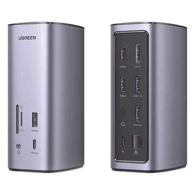 Docking Station USB-C 12 en 1 / 8K HDMI / 4K DisplayPort / USB 3.2 Gen 2 10Gbps / Gigabit Ethernet / Lector SD+MicroSD / Audio 3.5mm / PD 100W