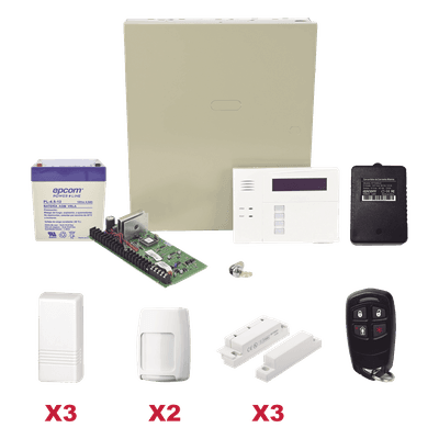 Kit de Alarma Inalámbrico / 40 Zonas Inalámbricas / 8 Zonas Cableadas / 3 Contactos Magnéticos / 2 Detectores PIR / Control Remoto / Total Connect
