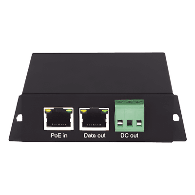 Splitter PoE / 1 Puerto PoE Entrada / 1 Puerto Salida Datos / Salida 12 Vcc 2A / Protección ESD 8 kV / Compacto