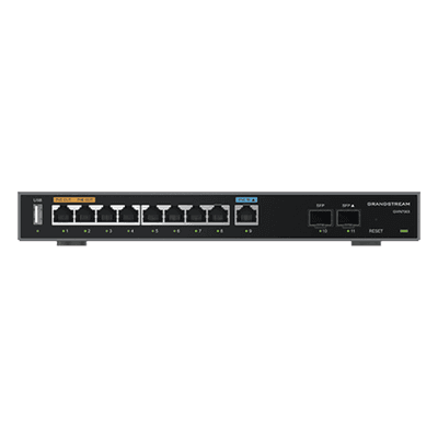 Router Gigabit VPN / Balanceador de cargas / 60,000 sesiones NAT / 9 puertos RJ45 Gigabit + 2 puertos SFP / PoE entrada y salida / Compatible con GWN Cloud