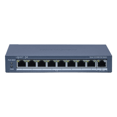 Switch PoE+ Monitoreable / 8 Puertos 10/100 Mbps / 1 Puerto Gigabit Uplink / 60 W / Alcance Extendido 300 m (984.3 ft) / Gestión en Nube