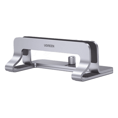Soporte Vertical para Laptop / Ajustable 12-26 mm / Aluminio y Silicona / Hasta 15.6 pulgadas / Base Antideslizante / Color Plata