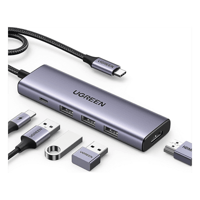 Docking Station USB-C / 5 en 1 / HDMI 2.0 4K@30Hz / 3 USB-A 3.0 5Gbps / PD 100W / Cable 25 cm (9.8 in) / Aluminio