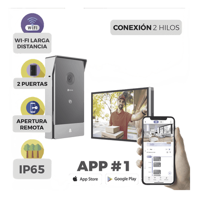 Videoportero IP / 2 Hilos / Monitor 7' Touchscreen / 2K 162° / Wi-Fi Dual 2.4/5 GHz / 2 Salidas de Apertura / IP65