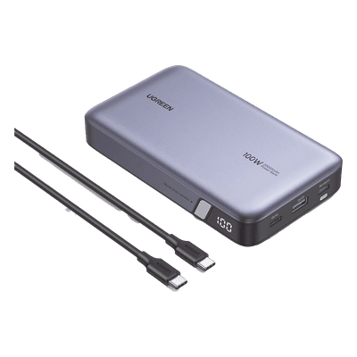 Power Bank / 20000mAh / 100W Max / 3 Salidas USB-C + USB-A / PD 3.0 / QC3.0 / Pantalla Inteligente / Carcasa Ignífuga / Gris