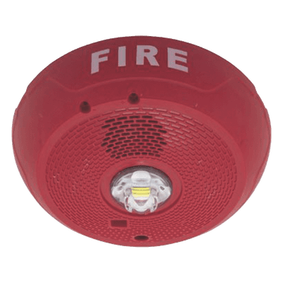 Sirena con Estrobo LED / 2 Hilos / Techo / 24 Vcd / Candela Seleccionable hasta 177 cd / Puntos de Prueba DVM / Color Rojo