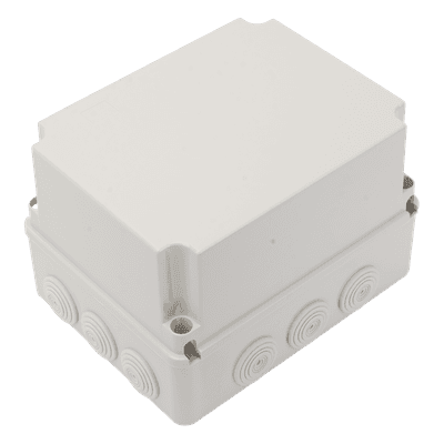 Caja de Derivación IP / 12 Glándulas Recortables / IP55 / Rango Térmico -40 a 120 °C / 190 x 240 x 165 mm (7.5 x 9.4 x 6.5 in) / Protección EMI y Antiestática