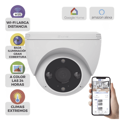 Cámara Domo IP / 3 Megapixel (2K) / Wi-Fi / Visión Nocturna Color 30 m (98.4 ft) / Detección Humana y Vehículo / IP67 / Audio Bidireccional / Ranura Micro SD 512 GB