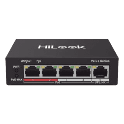 Switch PoE+ / 4 Puertos 10/100 Mbps PoE+ 802.3af/at / 1 Puerto Uplink 10/100 Mbps / Modo Extendido 250 m (820 ft) / 35 W