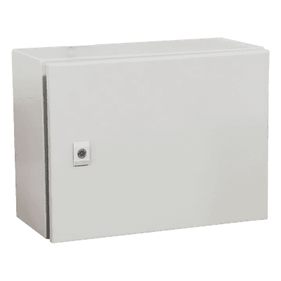 Gabinete de Acero / IP66 / IK10 / 400 x 300 x 300 mm / Carga 40 kg / Placa Trasera Metálica 2 mm / Cerradura con Llave