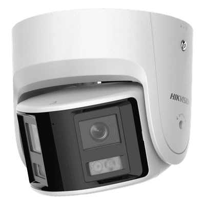 Cámara Turret IP / 4 Megapixel / Dual Lente 2.8 mm / Panorámica 180° / IR 30 m (98.4 ft) / IP67 / Audio Bidireccional / AcuSense / WDR 120 dB