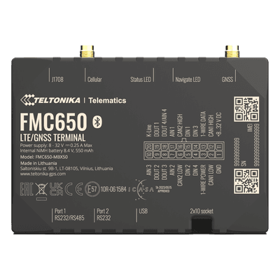 Rastreador Vehicular GPS / 4G LTE Cat 1 con 2G Fallback / Lectura CAN J1939/J1708 / Bluetooth / 4 Entradas/Salidas Digitales / Batería de Respaldo 550 mAh