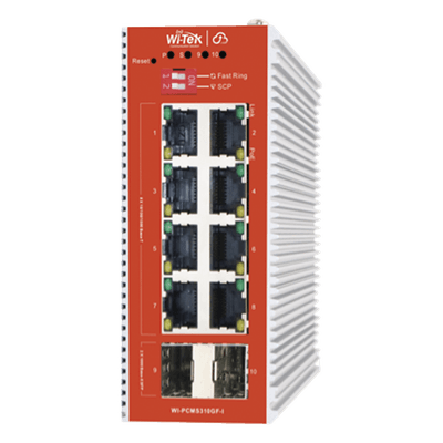Switch Industrial PoE L2+ / 8 Puertos 100/1000 Mbps af/at / 2 SFP / Presupuesto PoE 120 W / Cloud / ERPS
