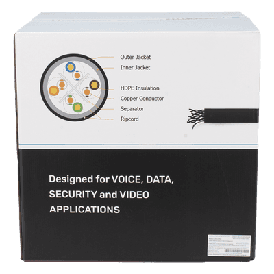 Bobina de Cable UTP / Cat6 / 305m (1000 pies) / Doble Forro / Exterior / Climas Extremos / Negro