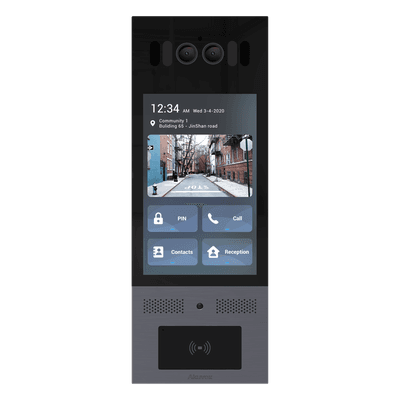 Frente de Calle IP / IK10 / IP66 / LCD 8 Pulgadas / Reconocimiento Facial / QR y PIN / 3 Puertas / Bluetooth / NFC / SIP / ONVIF