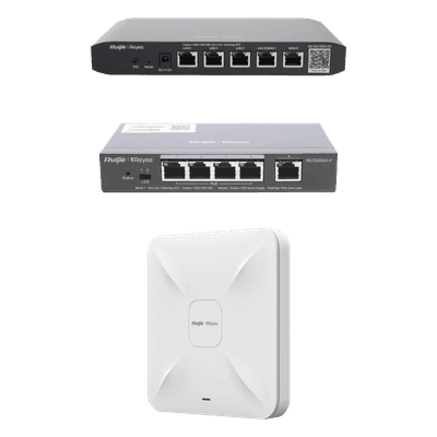 Kit Demo / Router + Switch PoE + Access Point WiFi 5 / 600 Mbps / 100 Usuarios / Balanceo Dual WAN / VLANs para CCTV