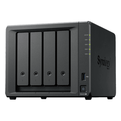NAS 4 Bahías / Intel Celeron J4125 2.7 GHz / 2 GB DDR4 Expandible / 2.5GbE + 1GbE / 2 Ranuras M.2 NVMe / Hasta 80 TB
