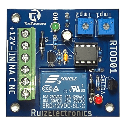 Tarjeta Temporizadora / Retardo 0-60 s / Duración 0-60 s / Alimentación 12VDC / Salida Relevador NA-NC-C / Indicadores LED