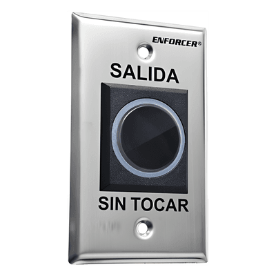Botón de Salida sin Contacto / Sensor IR Ajustable 6 a 20 cm / LED Bicolor / Relé 0.5 a 30 s / 12-24 VCA/VCC / UL 294