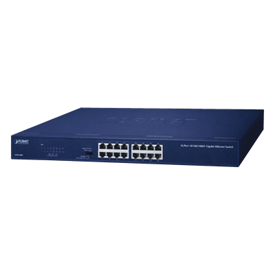 Switch / 16 Puertos Gigabit / 32 Gbps Switch Fabric / Modo Extendido 200 m (656 ft) / 1U Rack / 9,4 W