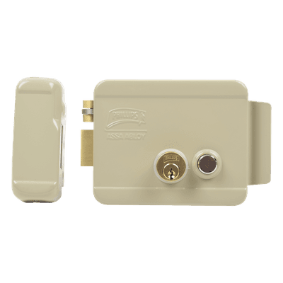 Cerradura Eléctrica / Doble Cerrojo / 12 VCC/VCA / Consumo 2 A/4 A / Botón Integrado / Izquierda / Exterior