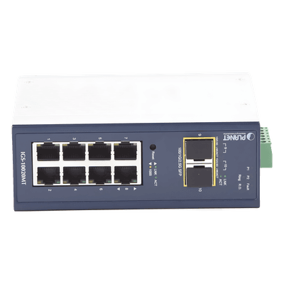 Switch Industrial Administrable Capa 2 / 8 Puertos 10/100/1000T / 2 Puertos SFP 1G/2.5G / IP30 / Relé Alarma 1A / Doble 12-48VDC