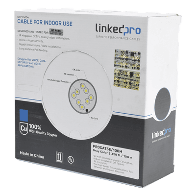 Cable UTP Cat5e / 4 Pares / 100% Cobre Calibre 24 / 100 MHz / 100 m (328 Pies) / Interior