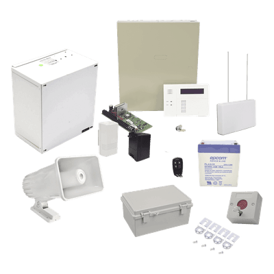 Kit de Alarma Vecinal / Panel 48 Zonas / 40 Botones de Pánico Inalámbricos / Sirena Estroboscópica Exterior