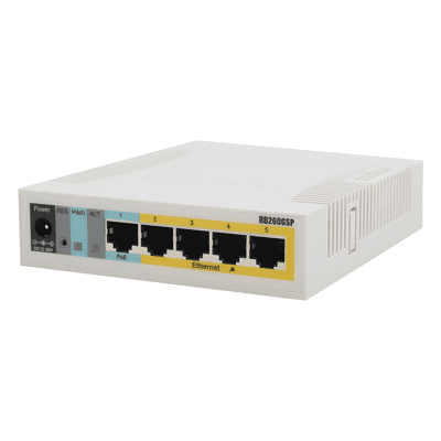 Switch PoE pasivo / 5 puertos Gigabit + 1 SFP / 11-30V / -20°C a 70°C / 4.4x5.5x1.1 pulgadas