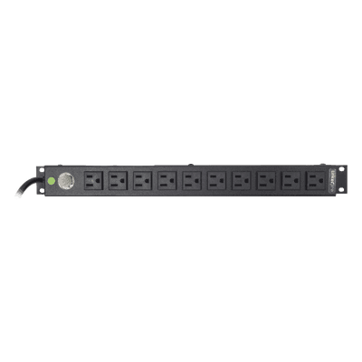 PDU Horizontal / 10 Contactos NEMA 5-15R / 15A / Rack 19" 1U / Cable 2.5 m (8.2 ft) / Reestablecedor 15A