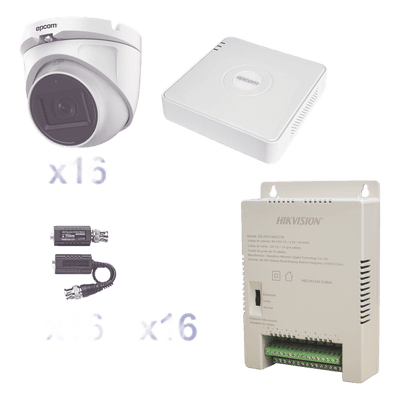 Kit TurboHD 1080p Lite / DVR 16 Canales / 16 Cámaras Eyeball Exterior / Fuente 20A / Transceptores UTP